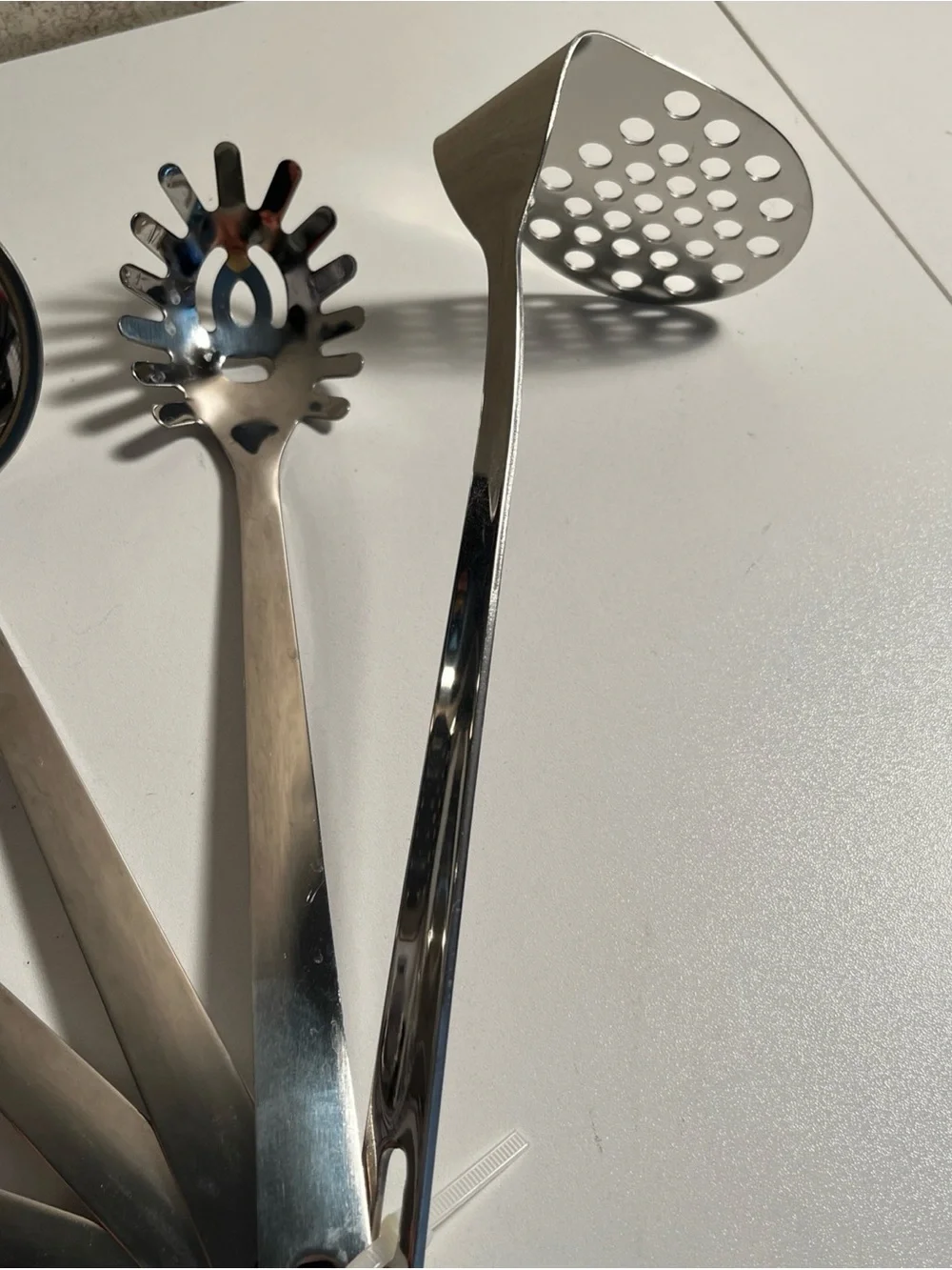 Stainless Steel Cooking Utensils Set Polished Finish Slotted, Ladle, Pasta, 7 Pc